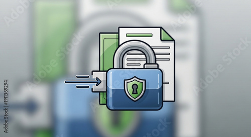 Secure data protection with padlock and documents in background symbolizing safety and confidentiality