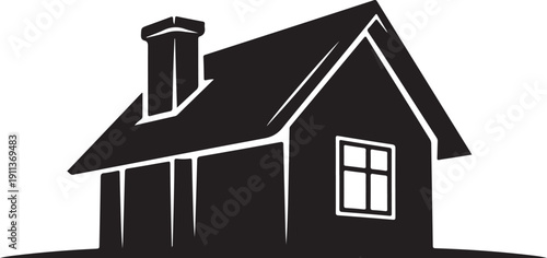 Simple Black and White House with Chimney Illustration