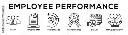 Line - Employee Performance web banner icon vector illustration concept for business with icon of staff, employee data, performance, best employee, salary, employee.