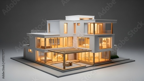 Sophisticated architectural model of a modern white three story villa