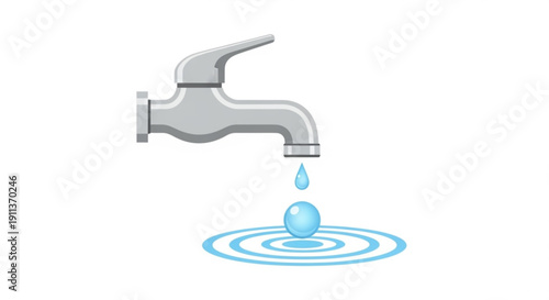 Water faucet with single dripping drop creating ripples in water