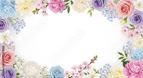 Elegant Floral Frame with Pastel Roses and Delicate Blooms.