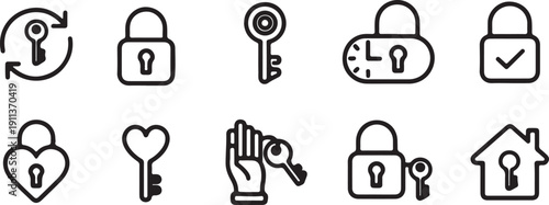 Keys and Locks Line Icon Set Security and Access Vector Collection