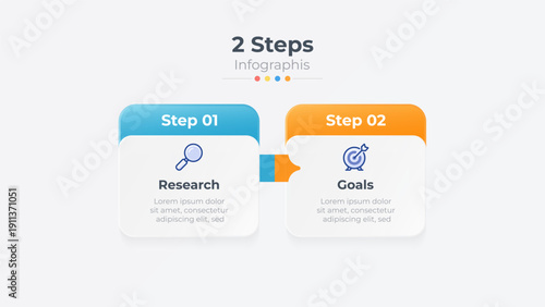 2 Steps business process infographic template with marketing icons. Ideal for business presentations, strategic planning, project management reports, and marketing materials.
