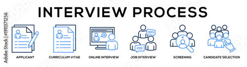 Linecolor - Interview Process web banner icon vector illustration concept for business with icon of Applicant, curriculum vitae, Online Interview, job interview, screening, Candidate.