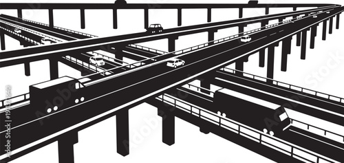 Black and white illustration of highway interchange system overhead