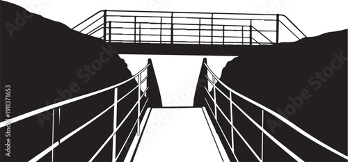 Monochromatic illustration of a bridge and walkway system design