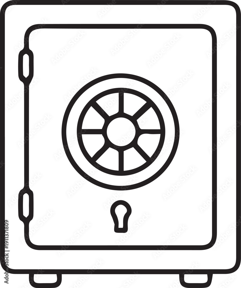 Obraz premium Art & Illustration, Security safe box black line icon for finance and protection