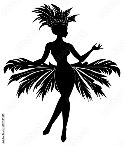 Traditional Brazilian Samba Dancer with Feather Headdress Illustration