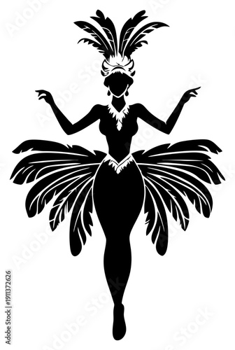 Traditional Brazilian Samba Dancer with Feather Headdress Illustration