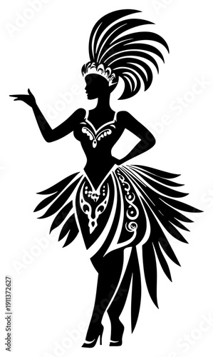 Traditional Brazilian Samba Dancer with Feather Headdress Illustration