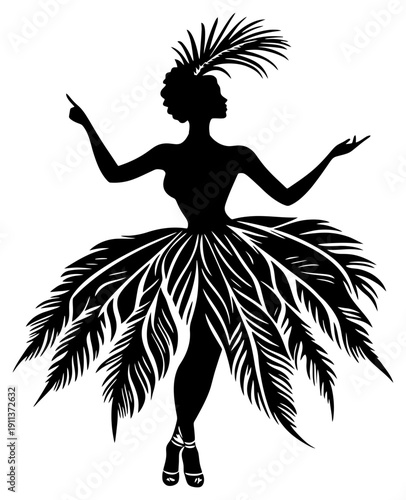 Traditional Brazilian Samba Dancer with Feather Headdress Illustration