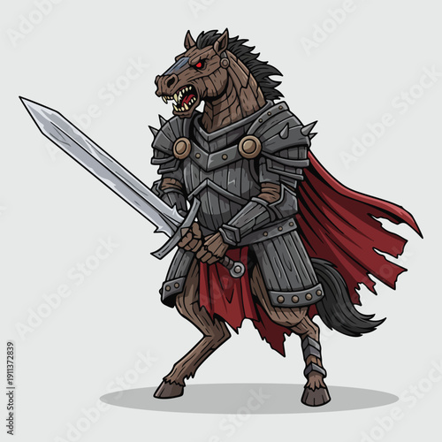 Fierce Horseman Knight in Full Armor with Greatsword