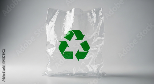 Recycling Plastic Bag with Green Recycling Symbol Isolated on White Background