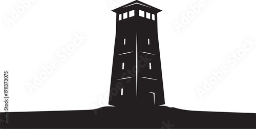 Black Silhouette of a Tower on a Hilltop Landscape