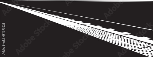 Black asphalt road with white lines and grid pattern