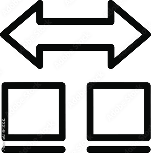 Line art icon of double sided arrow switching between two boxes on isolated on transparent background silhouette
