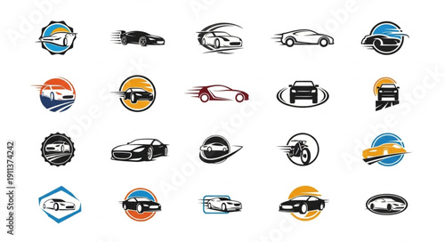 Collection of Car Logos and Icons for Automotive Industry.