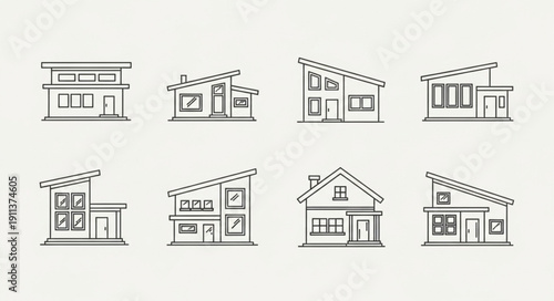 Collection of modern house architectural sketches.