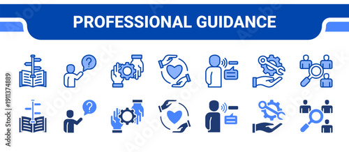 Professional Guidance Icon Collection,  featuring Guidance, Counselling, Support, Help, Assistive Technology, Service, Human Resource.