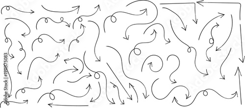 A dense arrangement of hand drawn swirling arrows on a white background depicting chaotic movement and interconnected pathways high quality professional detailed modern