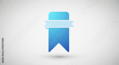 Blue ribbon icon with banner label on white background symbolizing achievement and recognition vector illustration for design elements