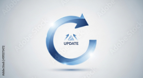 Blue update symbol with circular arrow and triangle logo on white background for technology and software concepts