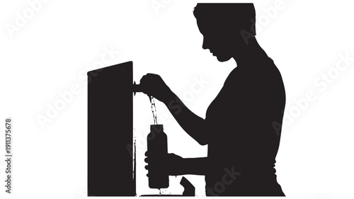 Man operating drill press machine in industrial workshop environment from side viewpoint