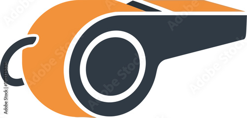 A cartoon illustration of an orange and black whistle