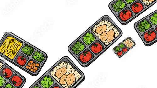Colorful meal prep containers with vegetables and chicken breast