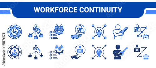 Workforce Continuity Icon Collection,  featuring Continuity, Succession planning, Workforce, Employee, Internal, Positions, Career path.
