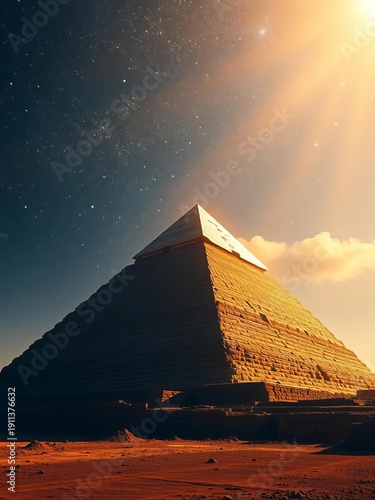 Wallpaper Mural Ancient pyramid bathed in celestial light under a starry expanse,  cosmic,  night sky Torontodigital.ca