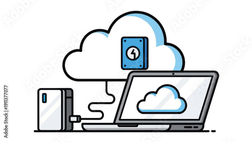 Cloud Storage on Laptop and External Hard Drive.