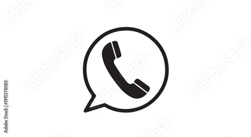 Phone icon in speech bubble with simple design in black color on white background for customer support