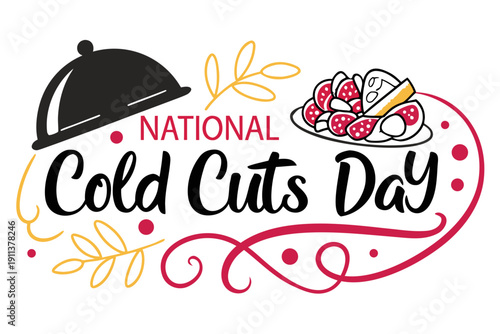 National Cold Cuts Day Celebration Vector, Deli Meats and Food Illustration