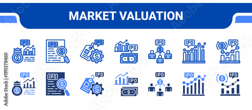 Market Valuation Icon Collection,  featuring Market cap, Valuation, Pricing, Equity, Shareholders, Stock market, Stock exchange.
