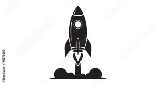 Rocket Launch Silhouette in Dramatic Black and White with Bold Graphic Style for Startup Logo