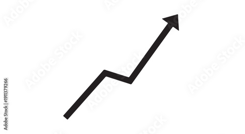 Upward trending arrow in simple minimalist design with bold black color on white background for business growth illustration