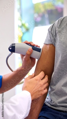 Wallpaper Mural A medical professional examines a patient's arm with an ultrasound device Torontodigital.ca