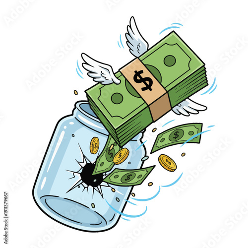 A cute cartoon vector illustration of money flying in the air like green leaves from an eco business tree symbol of nature art