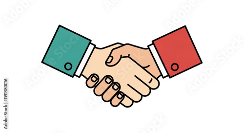 Two hands shaking in agreement illustration.