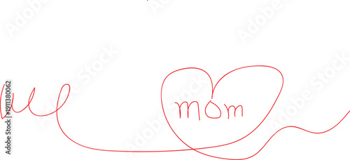 Handwritten we love mom text in red on transparent background