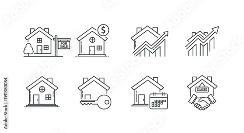 Real Estate Icons Collection Representing Property Market Trends.