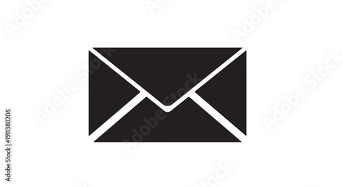 Envelope Icon in Simple Flat Design with Black and White Color Scheme on Isolated White Background for Digital Communication