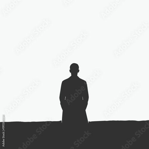Man Standing Silhouette on White Background
