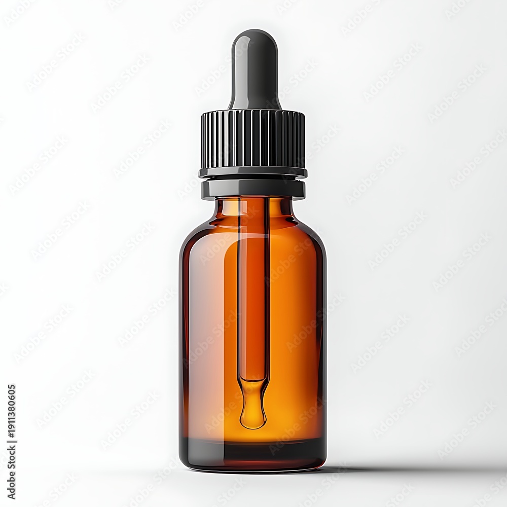 Fototapeta premium Amber Dropper Bottle with Black Lid and Pipette for Essential Oils and Liquid Products