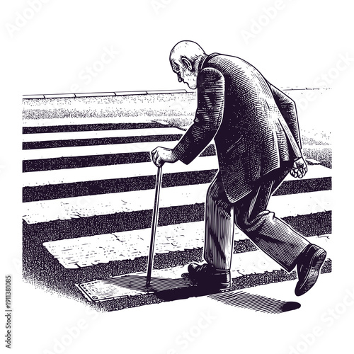 old man crossing road