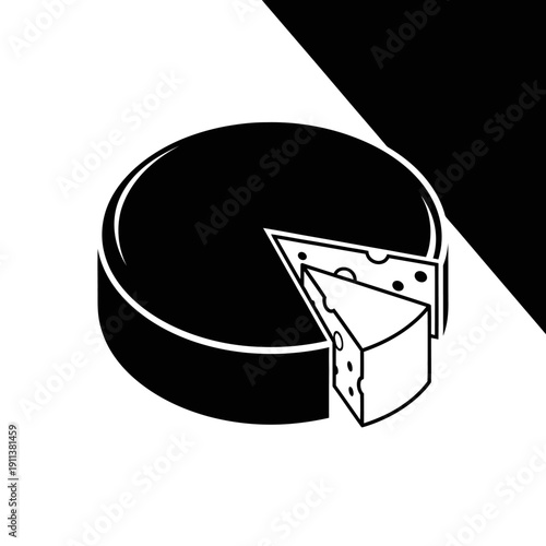 Black and White Slice of Cheese with Holes on a Contrasting Background