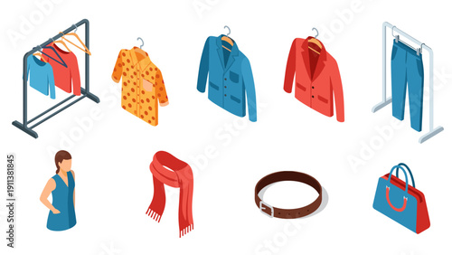 Isometric fashion essentials: clothing and accessories collection