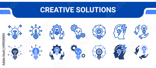 Creative Solutions Icon Collection,  featuring Creative, Creativity, Innovative solutions, Divergent, Idea, Brainstorm, Originality.